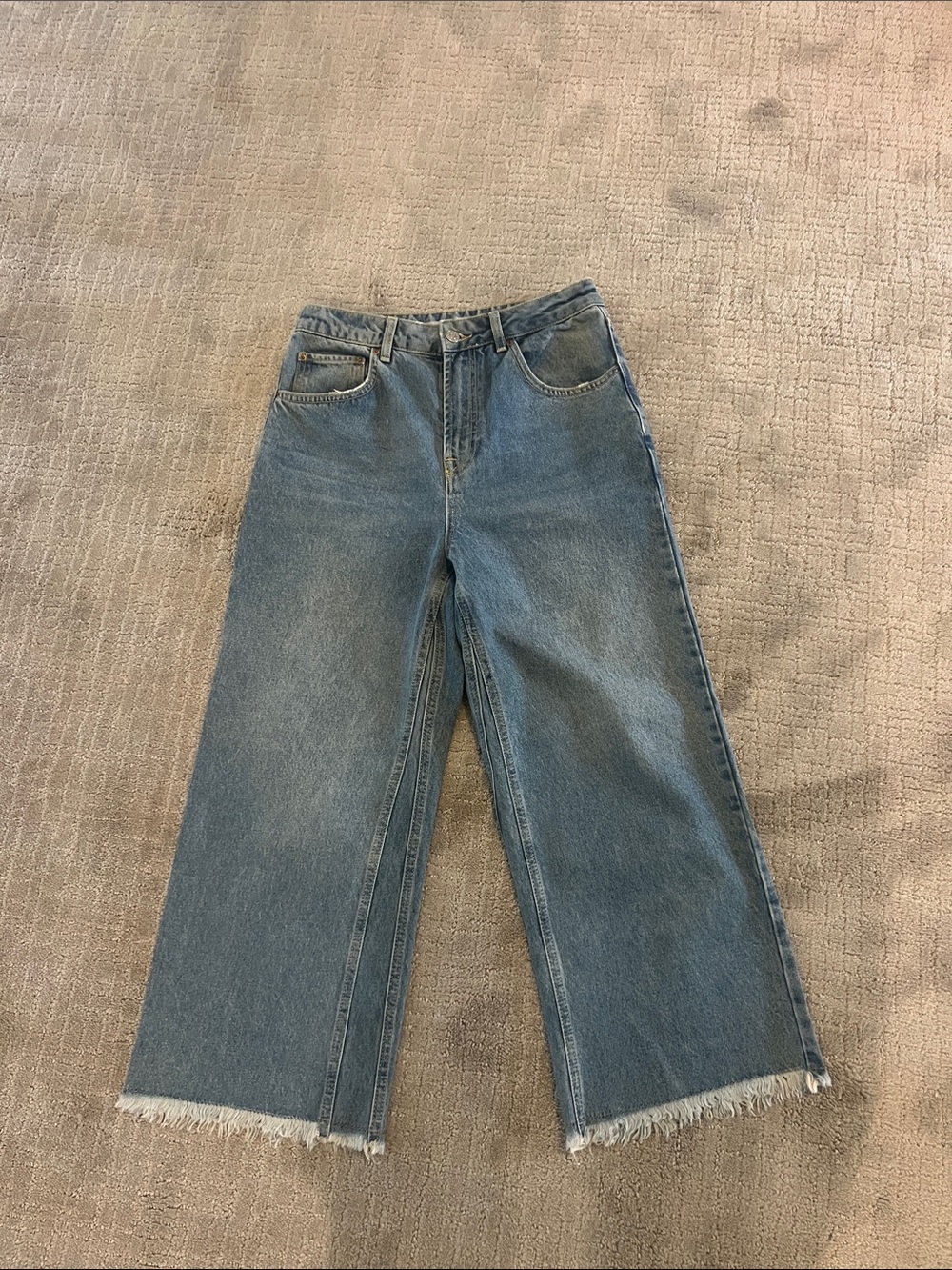 Topshop Light Blue Wide-Leg Frayed Hem Jeans